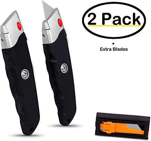 Internet's Best Premium Utility Knife - Set of 2 - Retractable Razor Knife Set - Extra Blade Refills - Box Cutter Locking Razor Knife