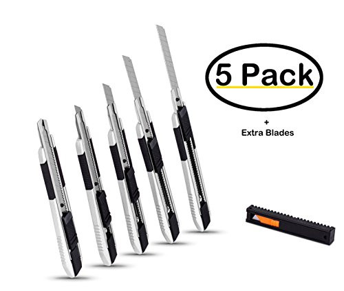 Internet's Best Snap-Off Utility Knife - Small - Set of 5 Pack - Blades Belt Clip - Retractable Razor Knife Set - Box Cutter Locking Razor Knife Tool - Good Grip