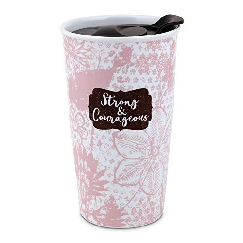 Strong and Courageous Amaranth Pink Floral 12 Ounce Ceramic Tumbler Mug