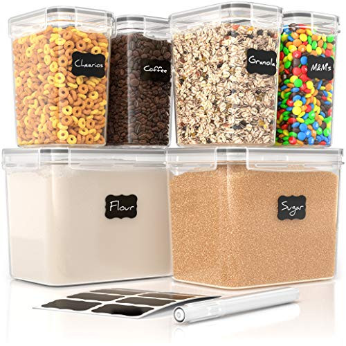 Airtight Food Storage Containers - 6 Piece BPA Free Flour Container and Sugar Container Set by Simple Gourmet. These Containers are Perfect for Flour and Sugar Storage. Includes Free Labels and Marker