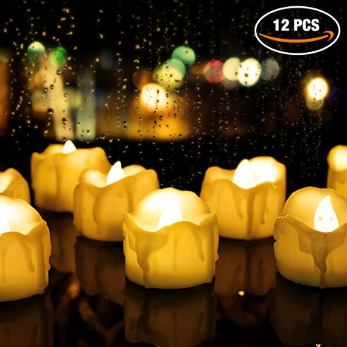 Tea Lights. Flameless LED Tea Light Candles (12 Pack), Flickering Warm Yellow. Battery-powered Tealight Candles. Ideal for Party, Wedding, Birthday, Festivals and Home Decoration