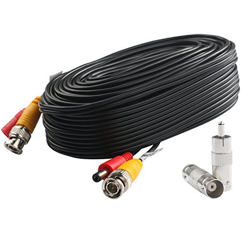 Postta BNC Video Power Cable (60 Feet) Pre-Made All-in-One Video Security Camera Cable Wire with Two Connectors for CCTV DVR Surveillance System