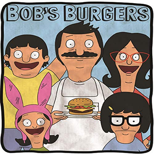 Bob's Burgers Soft Fleece Blanket - Officially licensed Bobs Burgers colorful Soft Fleece Throw Featuring Bob with a Burger, Linda, Louise, Tina & Gene! Bob's Burgers Soft Fleece Blanket - Officially licensed Bobs Burgers colorful Soft Fleece Throw Featuring Bob with a Burger, Linda, Louise, Tina & Gene!