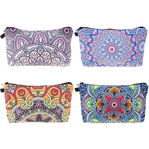 4 Pcs Makeup Bag Cosmetic Bag Toiletry Pouch Waterproof Travel Makeup Bag with Mandala Flowers Patterns,Black Zippers 4 Pcs Makeup Bag Cosmetic Bag Toiletry Pouch Waterproof Travel Makeup Bag with Mandala Flowers Patterns,Black Zippers