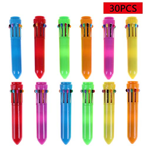 30 Packs Neon 10-in-1 Mini Shuttle Pens Plastic Retractable Ballpoint Pens for Kids Students Gift Office School Supplies,6 Colors