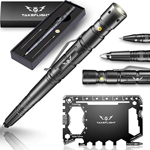 Tactical Pen for Self-Defense + LED Tactical Flashlight, Bottle Opener, Window Breaker | Multi-Tool for Everyday Carry (EDC) Survival Gear | Gadgets for Men, Birthday Gifts for Dad, Stocking Stuffer