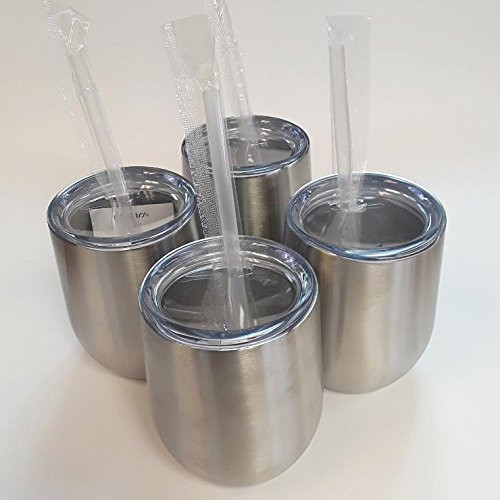 Maars Drinkware 4 Pack Insulated Wine Glass Tumbler, Bev Steel 12oz, Silver