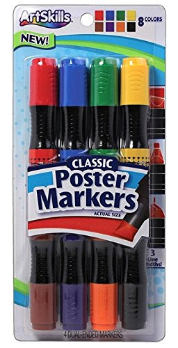 ArtSkills Dual-Ended Large Washable Poster Markers, 8 Classic Colors, 4ct