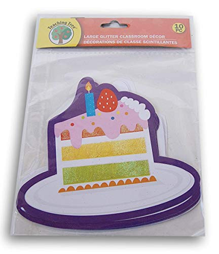 Glitter Birthday Cake Classroom Decor Embossed Paper Cut-Outs - 10 Count