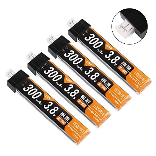 4pcs 300mAh HV 1S Lipo Battery 30C 3.8V for Tiny Whoop JST-PH 2.0 Powerwhoop Connector