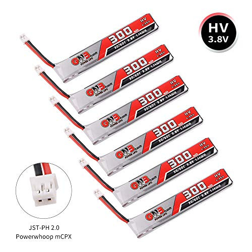 Gaoneng 6pcs 300mAh HV 1S Lipo Battery FPV Battery 30C 3.8V with JST-PH 2.0 Powerwhoop Connector for UZ65 US65 Tiny Whoop Drone Blade Inductrix