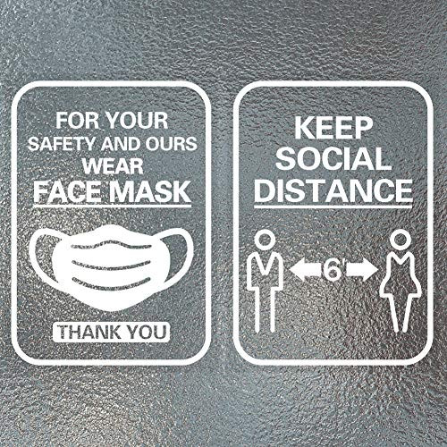 WaaHome Wear Face Mask Window Sticker Keep 6 Feet Social Distancing Sticker Decal 7X10 Face Mask Required Safety Sign for Window Door Wall