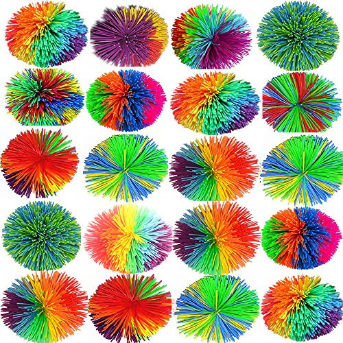Pack of 20PCS Monkey Stringy Balls, size of 7cm stringy Play Ball, Sensory Fidget Toys, Stress Balls with Rainbow Pom Ball, Colorful Bouncy Ball/stress relief