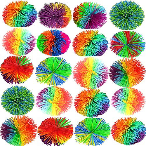 Pack of 20PCS Monkey Stringy Balls, size of 2.5 INCHES 6CM stringy Play Ball, Sensory Fidget Toys, Stress Balls with Rainbow Pom Ball, Colorful Bouncy Ball/