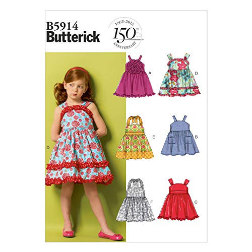 BUTTERICK PATTERNS B5914 Children's/Girls' Dress and Belt Sewing Template, Size CL (6-7-8)