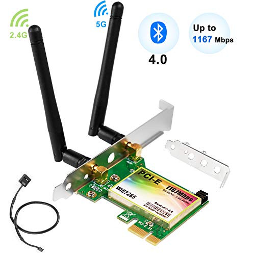QNINE 1200Mbps PCIe WiFi Card with Bluetooth, Dual Band 2.4GHz and 5GHz Bluetooth 4.0 WLAN Wireless Adapter for PC Desktop, Supports Windows XP, Win 7,Win 8,Win 8.1,Win 10