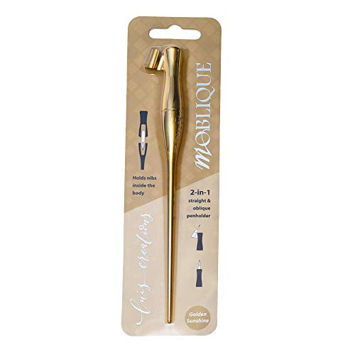 Moblique 2-in-1 Oblique or Straight Penholder with an Interior Nib Compartment by Luis Creations (Golden Sunshine)