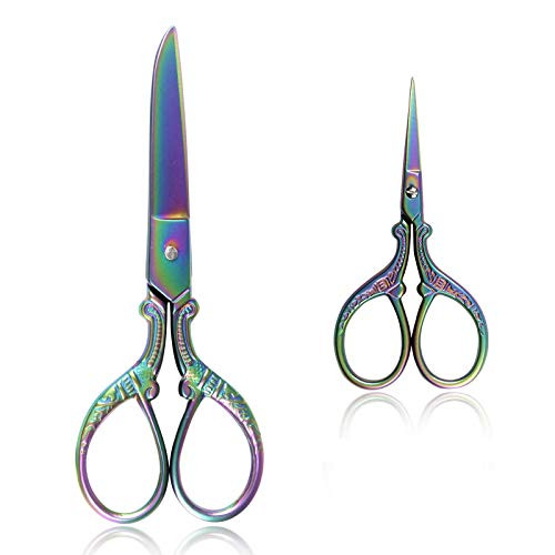 BIHRTC 2 Pairs Scissors 5 Inch Sewing Scissors and 3.6 Inch Small Embroidery Scissors Stainless Steel Tip Scissors Shears for Crafting Art Work Threading Needlework DIY Tools Dressmaker Scissors