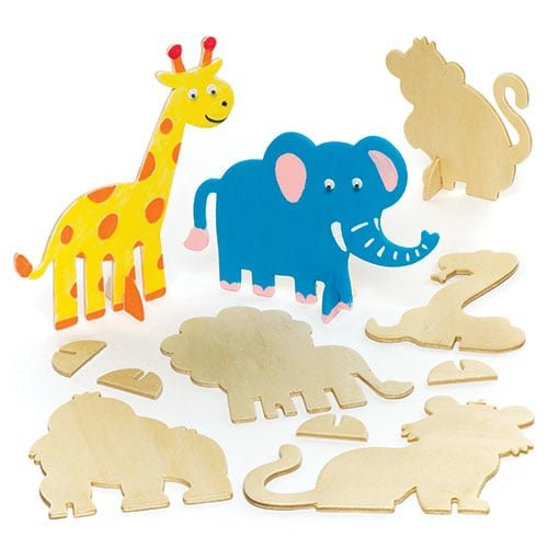 Baker Ross Stand-up Wooden Jungle Animals (Pack of 10) Kids to Make, Decorate & Display