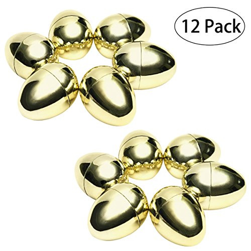 iBaseToy 12 Pack Golden Easter Eggs for Kids, Gold Color Easte Eggs for Filling Specific Treats, Easter Party Favors, Easter Eggs Hunt, Basket Fillers, and Prize Classroom