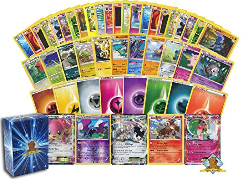 100 Random Pokemon Cards - 1 GX, EX, or V (170 HP or Higher) Pokemon Ultra Rare, 2 Rares, 2 Holographics, 95 Common/Uncommons, and 5 Energy Cards - Includes Golden Groundhog Deck Storage Box!
