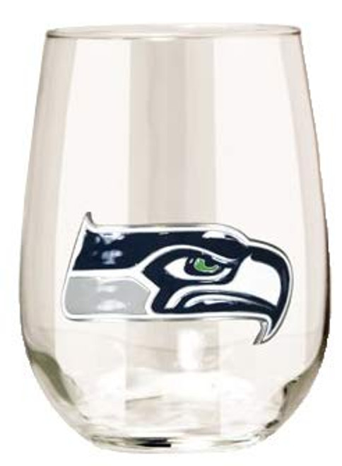 Great American NFL Seattle Seahawks Stemless Wine Glass with Metal Emblem
