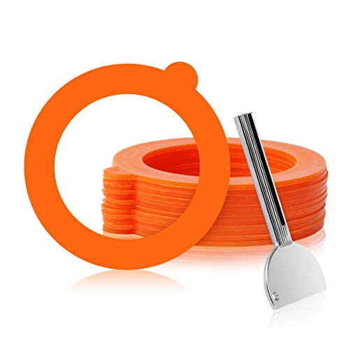 AIEVE Jar Opener Key and 12 Pack Rubber Seals For Glass Kilner Jars, Jar Gaskets Replacement Silicone Gasket Sealing Rings for Hermetic Jar 0.35/0.5/1/1.5/2litre Canning Jars, Orange