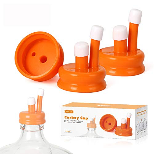 AIEVE Carboy Cap, 3 Pack Silicone Carboy Airlock Cap Carboy Hoods Home Brewing Tools Use with Airlocks for Fermenting 3/5/6 Gallon Glass Carboys Fermenter Wine Making Beer Brewing, Orange