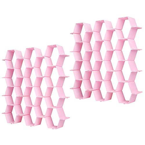 DIY Plastic Partition Honeycomb Shaped Drawer Organizer, Household Underwear Socks Bras Ties Belts Scarves Drawer Divider storage organizer - 2 set (Pink)