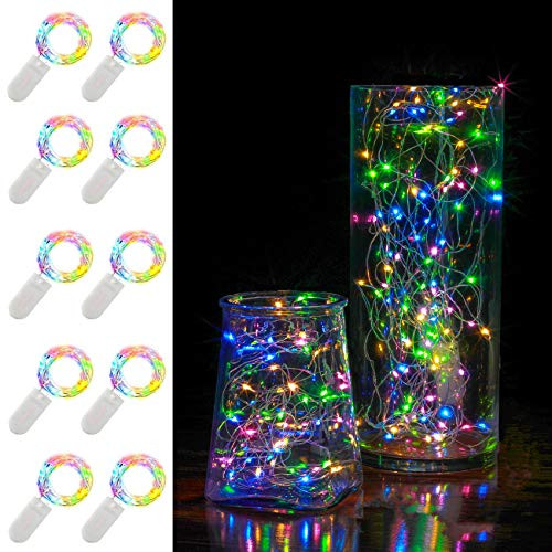 10 Pack Fairy Light, 6.6 ft 20 LED Battery Operated Fairy String Lights Waterproof Copper Wire Starry Lights Mason Jar Lights Firefly Lights for DIY Wedding Party Christmas Decor (Multi Color)