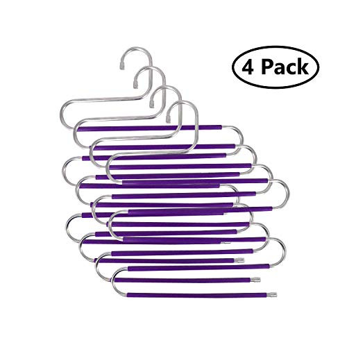RTOM Pants Hangers -S-Shape Trousers Hangers- 5 Layers Hangers -Stainless Steel Clothes Hangers Closet Space Saving for Pants Jeans (Purple)