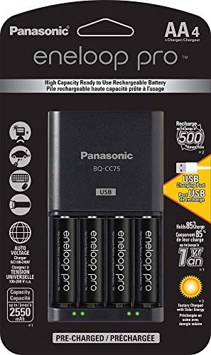 eneloop K-KJ75KHC4BA Panasonic Advanced Battery Charger with USB Charging Port and 4AA Pro High Capacity Rechargeable Batteries (Renewed)