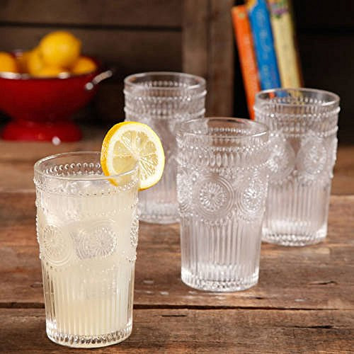 The Pioneer Woman Adeline 16-Ounce Emboss Glass Tumblers, Set of 4 (Clear)