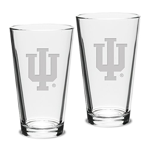 University Glass NCAA Indiana Hoosiers Adult Set of 2 - 16 oz Pub Mixing Glasses Deep Etch Engraved, One Size, Clear