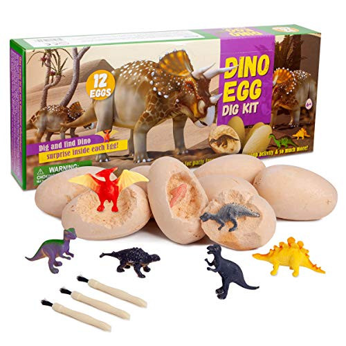 Beyondtrade Dino Egg Dig Kit, Dinosaur Eggs Dig Kits Toys for Kids Dig Up 12 Unique Dinosaur Fossil Eggs and Discover 12 Cute Dinosaurs Archaeology Science STEM Toys Educational Gifts for Boys Girls