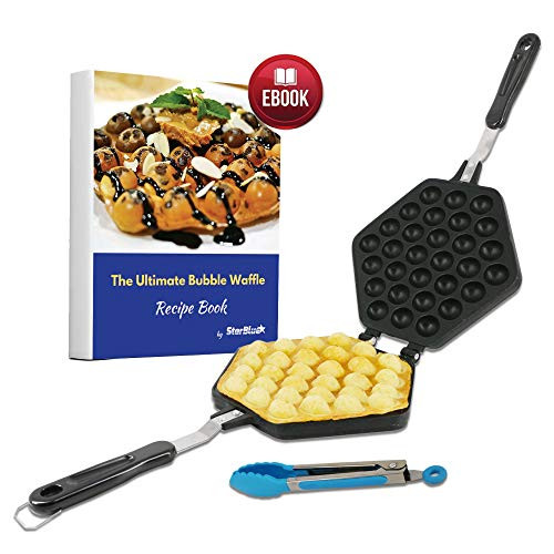 Bubble Waffle Maker Pan by StarBlue with FREE Recipe ebook and Tongs - Make Crispy Hong Kong Style Egg Waffle in 5 Minutes Bubble Waffle Maker Pan by StarBlue with FREE Recipe ebook and Tongs - Make Crispy Hong Kong Style Egg Waffle in 5 Minutes