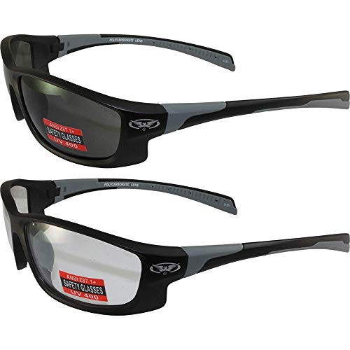 Global Vision 2 Pair Eyewear Hercules 5 Safety Glasses Matte Black Frame with Clear and Smoke Lenses Global Vision 2 Pair Eyewear Hercules 5 Safety Glasses Matte Black Frame with Clear and Smoke Lenses