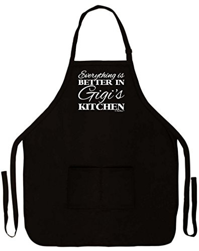 ThisWear Everything is Better in Gigi's Kitchen Funny Apron for Cooking Baking Crafting Gardening Two Pocket Apron for Grandma or Mom Black