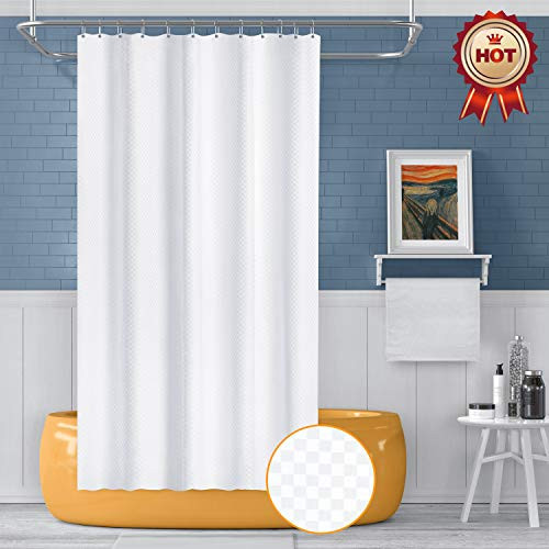 Kikcoin Waffle Shower Curtain White Shower Curtains for Bathroom Fabric Waterproof Bathroom Curtain with Waffle Weave Square Design, Machine Washable,72x72 inch
