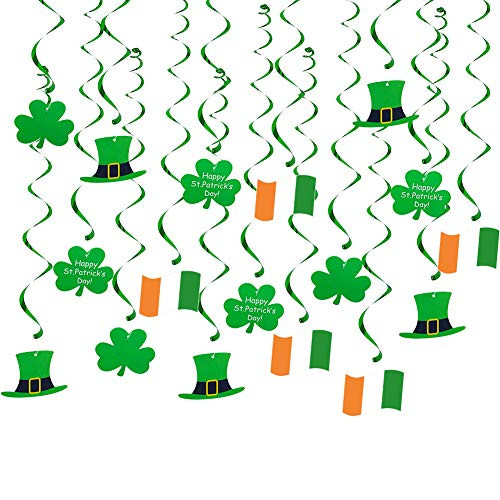20 Pcs St Patrick's Day Hanging Swirls Decorations, Shamrock Clover Green Foil Swirls for St.Patrick's Day Irish Day Decorative Supplies