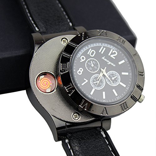 Electronic Cigarette Lighter, Funny GO Rechargeable Electric USB Cigar Lighter Watch, Novelty Gift for Men, Windproof and Flameless, Black