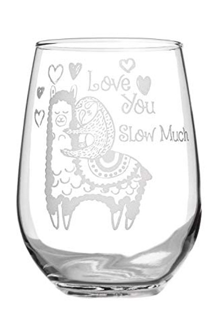 Stemless Wine Glass 17oz | With Permanent Etching | Fun Gifts | Dishwasher Safe (Llama Love)
