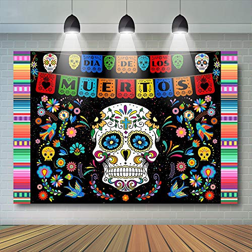 Avezano Day of The Dead Backdrop Mexican Dia de Los Muertos Fiesta Background Sugar Skull Halloween Party Decoration Supplies (7x5ft)