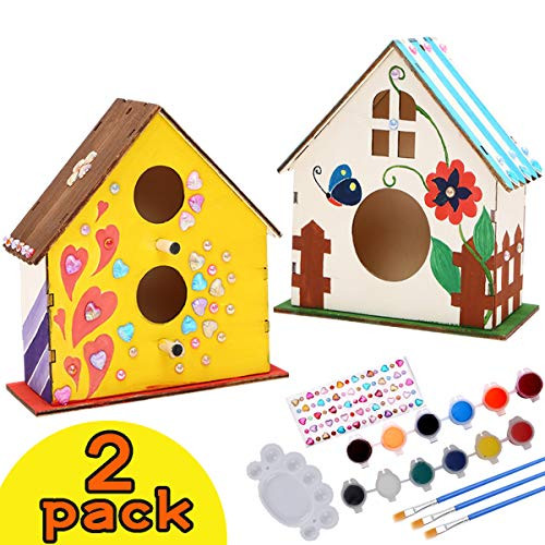 2 Pack DIY Bird House Kit for Kids, DIY Wooden Crafts Arts for Girls Boys 4-12, Build and Paint Birdhouse Including Paints & Brushes 2 Pack DIY Bird House Kit for Kids, DIY Wooden Crafts Arts for Girls Boys 4-12, Build and Paint Birdhouse Including Paints & Brushes
