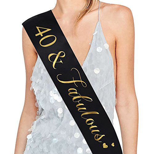ADBetty 40th Birthday Party Sash - 40 and Fabulous Sash 40th Birthday Party Decorations and Supplies (Black)