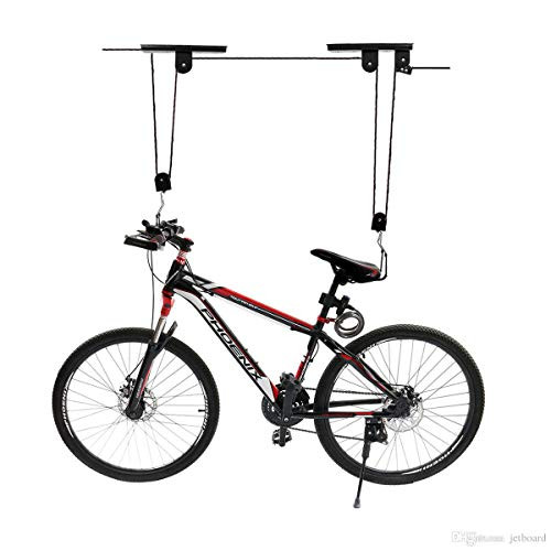 Sandegoo Heavy Duty Bike Lift Hoist for Garage, Utility Ceiling Mounted Mountain Bicycle Storage Pulley Rack for Hanging Cycling (Black)