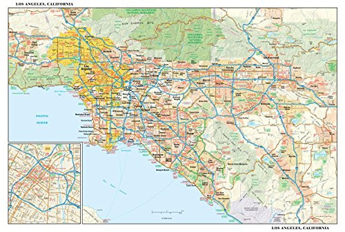 Los Angeles, California Wall Map - 21.75" x 14.5" Paper