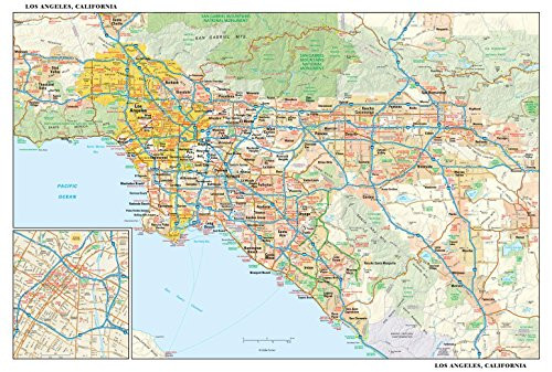 Los Angeles, California Wall Map - 21.75" x 14.5" Matte Plastic