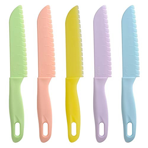 ONUPGO 5 Pieces Kids Kitchen Knife Set, ToddlerPlastic Kitchen Knife Set - Kids Safe Cooking Knives, Chef Nylon Knife/Children's Fruit Knife, Cake Knife?Bread Knife, Lettuce Knife or Salad Knife ONUPGO 5 Pieces Kids Kitchen Knife Set, ToddlerPlastic Kitchen Knife Set - Kids Safe Cooking Knives, Chef Nylon Knife/Children's Fruit Knife, Cake Knife?Bread Knife, Lettuce Knife or Salad Knife