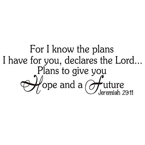 ZSSZ for I Know The Plans I Have for You, declares The Lord Plans to give You Hope and a Future Jeremiah 29:11 Bible Verse Quotes Scripture Words Vinyl Wall Decal Christian Home Décor